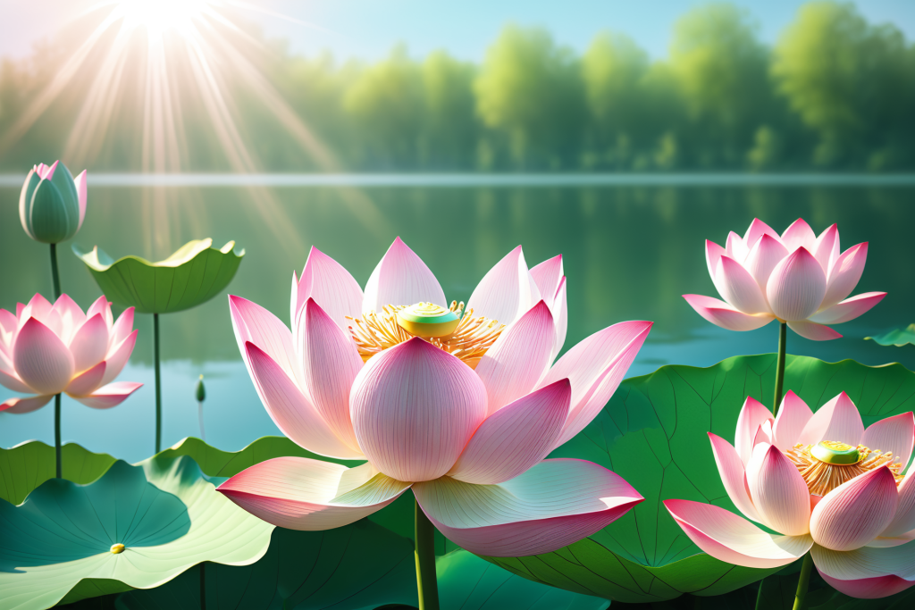 绿植大暑仲夏荷花荷叶插画图片