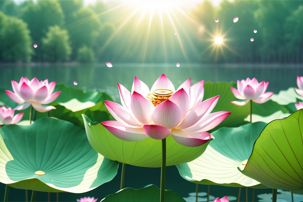 绿植大暑仲夏荷花荷叶插画图片