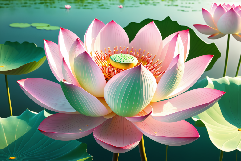 绿植大暑仲夏荷花荷叶插画图片