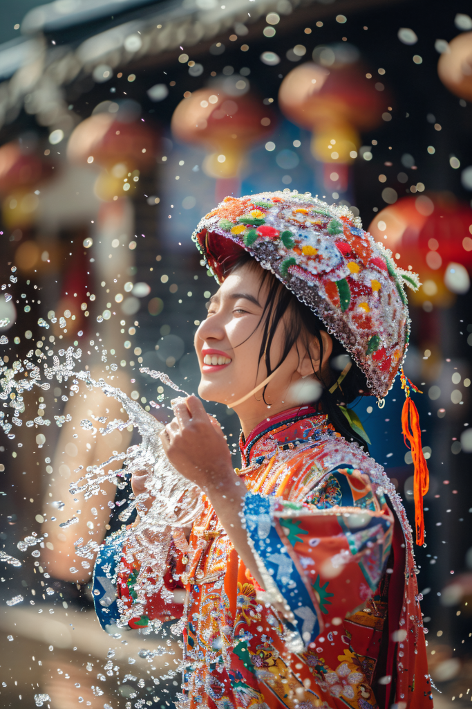 嬉戏的傣族泰国泼水节人物摄影图片