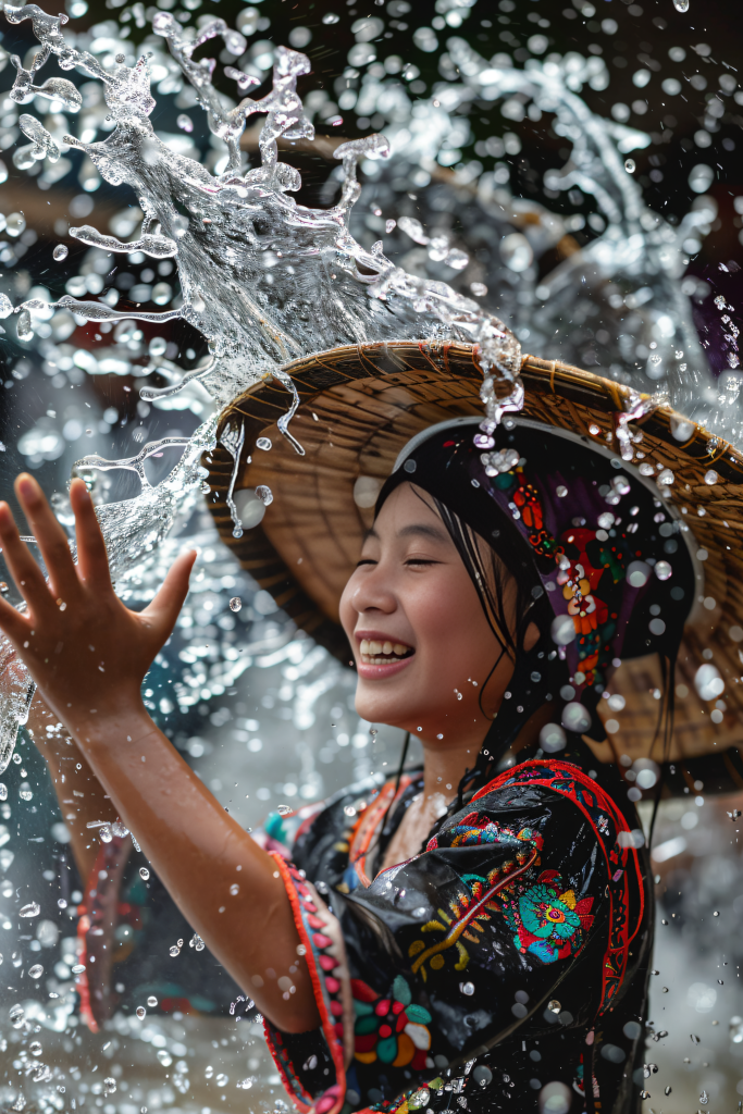 欢快的的傣族泰国泼水节人物摄影图片