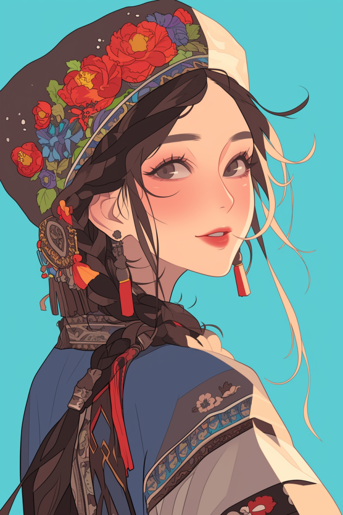 女孩艺术画作民族女生图片插画
