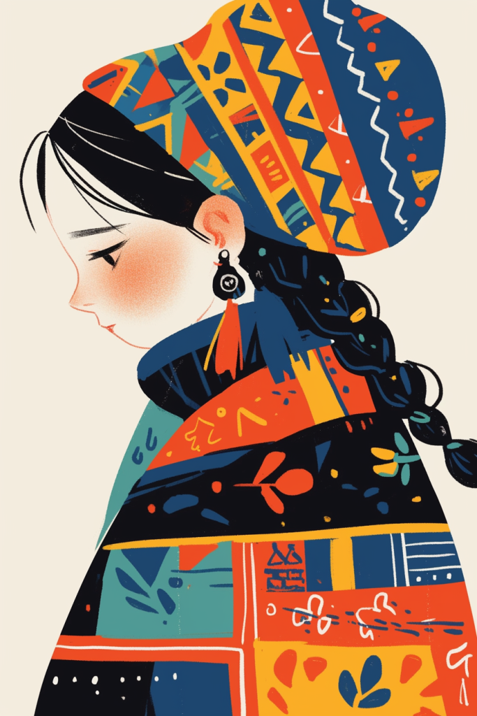 艺术画作民族女生图片插画