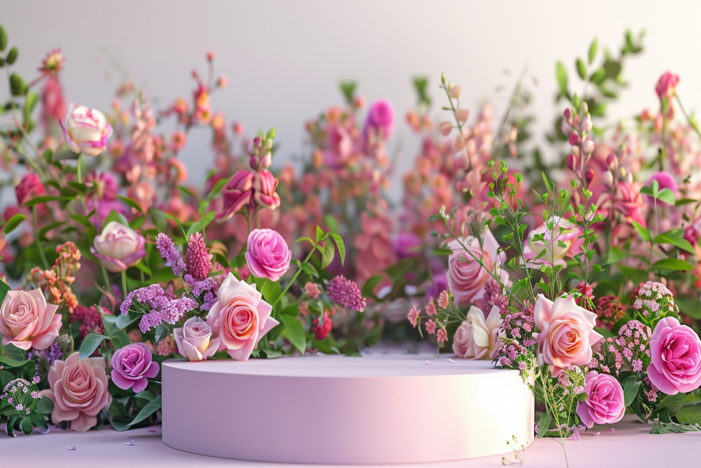 唯美花朵电商展示台AI图