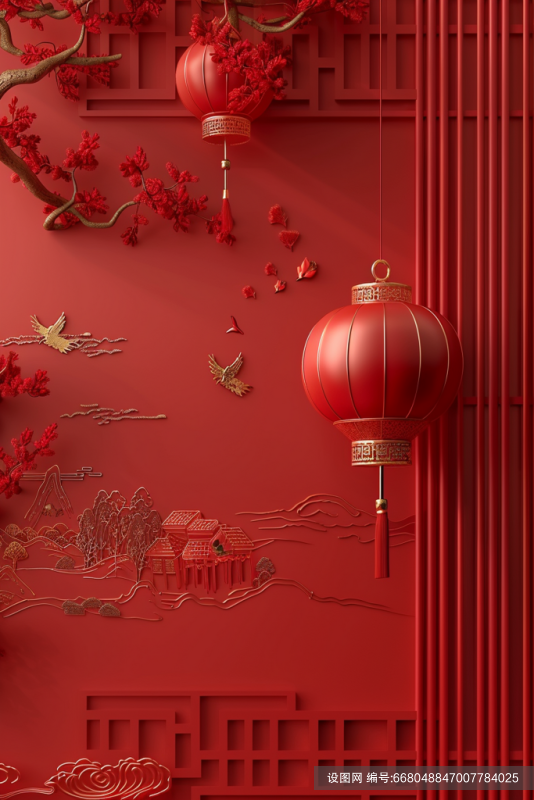 红色喜庆中国风背景png下载_编号668048847007784025-设图网