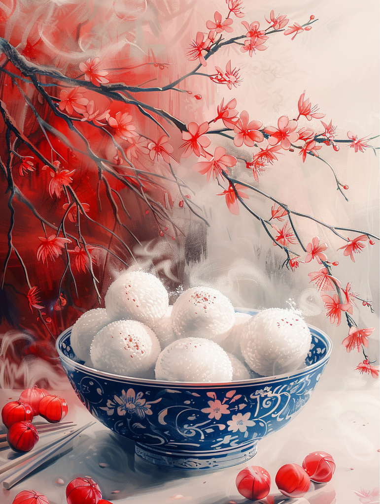 元宵节花朵汤圆素材