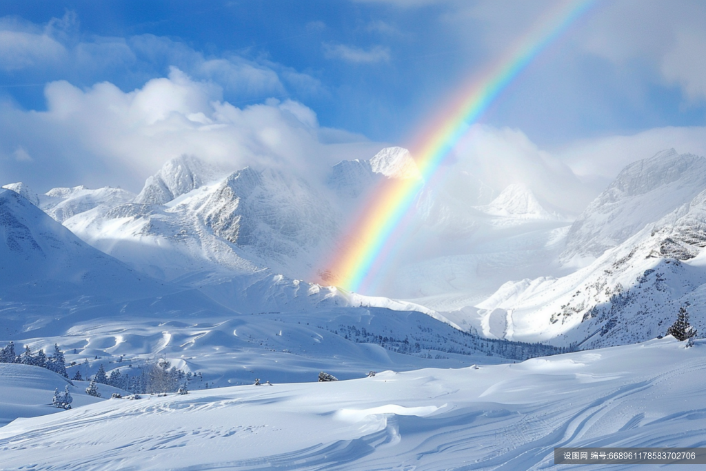 冬天雪景彩虹图片摄影图