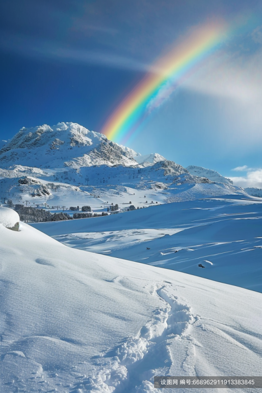 风景雪景彩虹图片摄影图