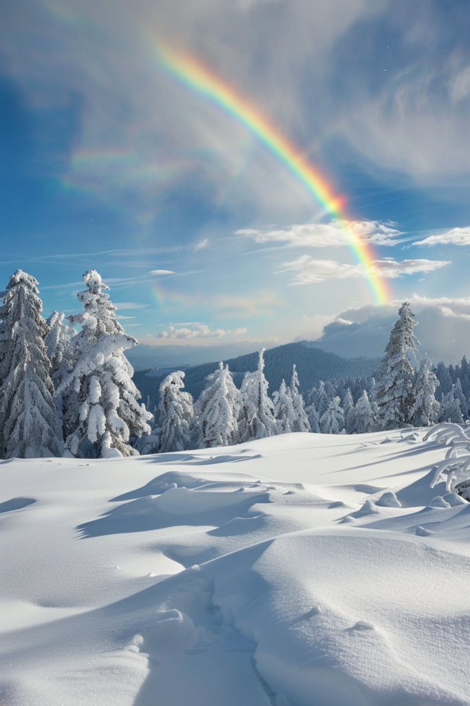 下雪雪景彩虹图片摄影图