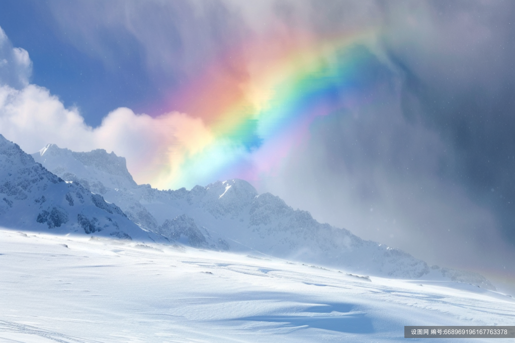 寒冬彩虹雪景图片摄影图