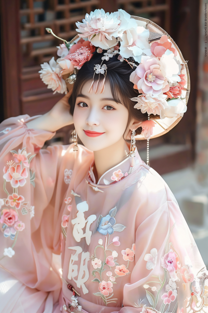 妆造簪花女生人物图片摄影图