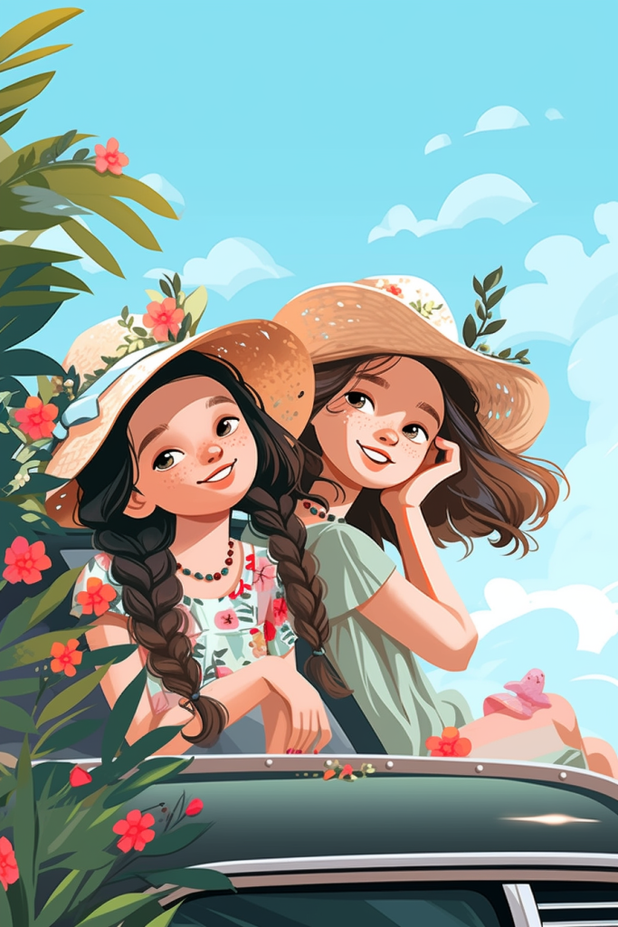 白云开车五一旅游图片插画图