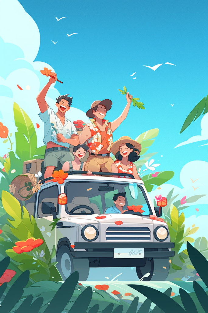 开车五一旅游图片插画图