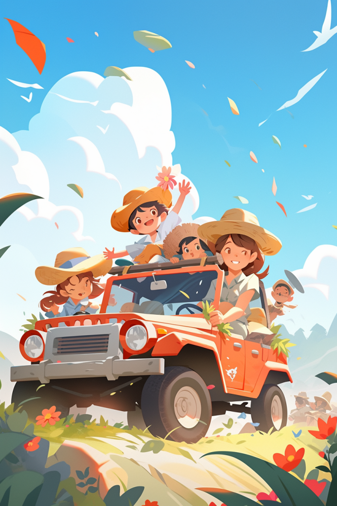 开车五一旅游图片插画图