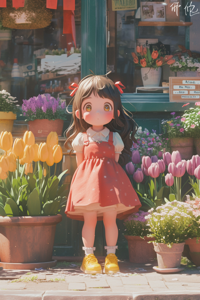 花店捧花快乐女孩