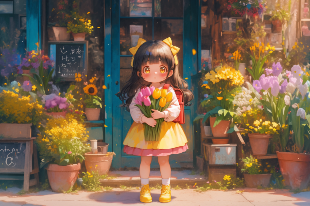花店捧花快乐女孩