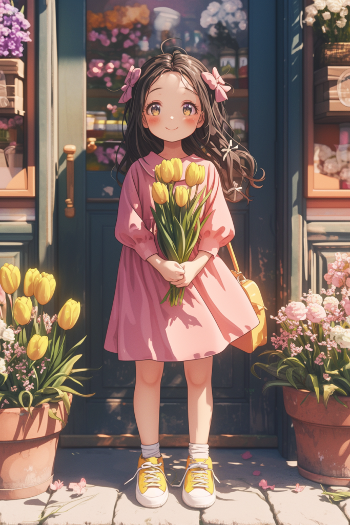 花店捧花快乐女孩