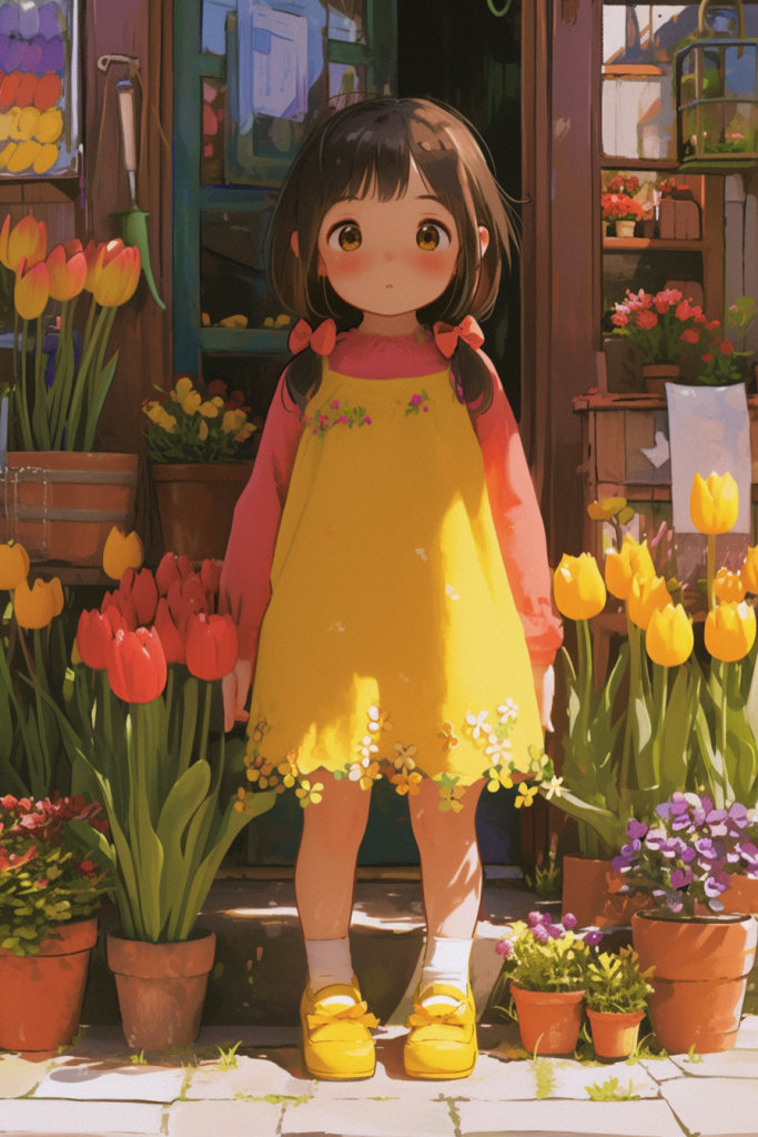 花店捧花舞动女孩
