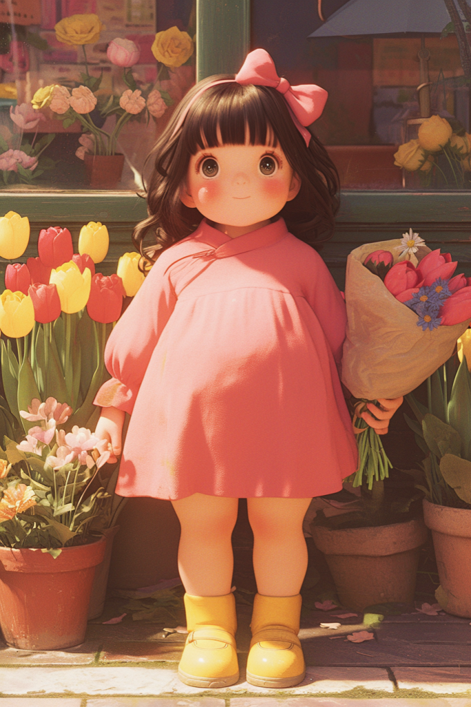 花店捧花俊俏女孩