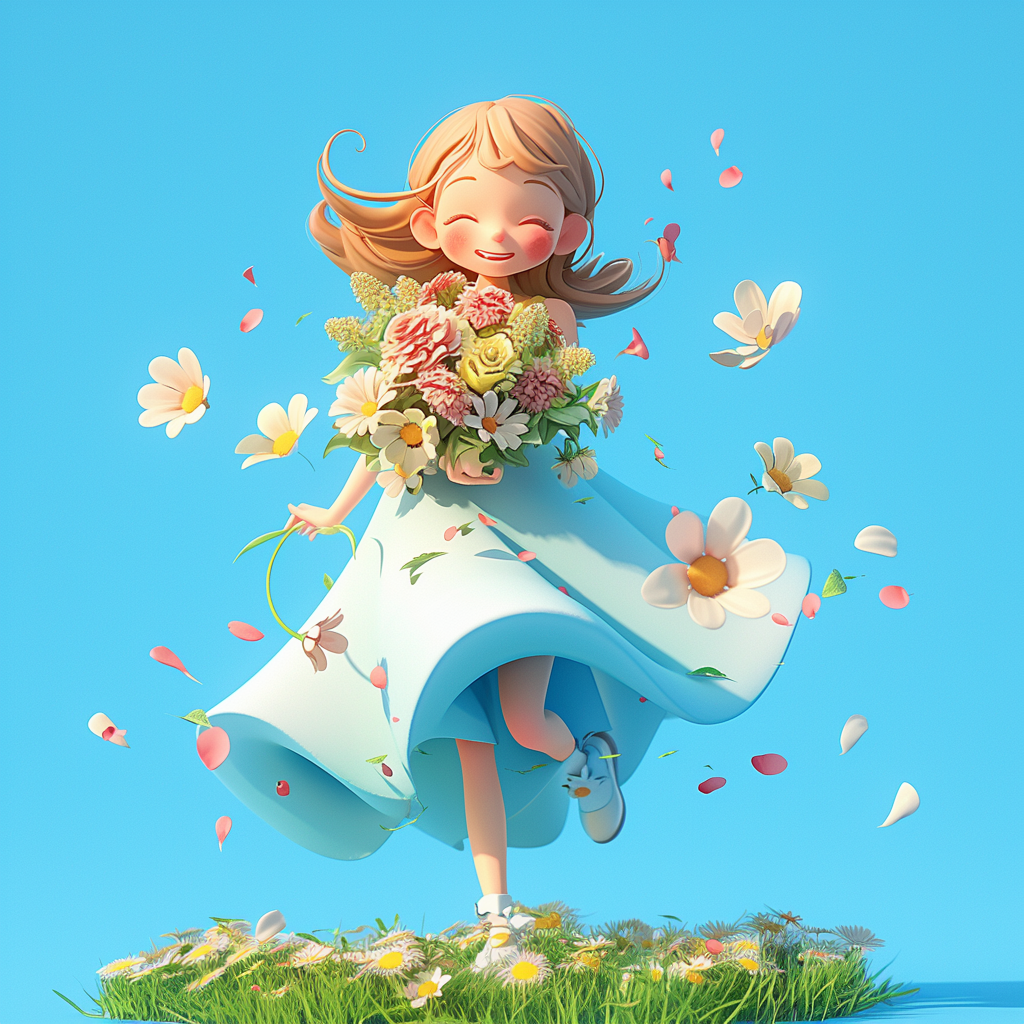 捧花阳光女生人物模型