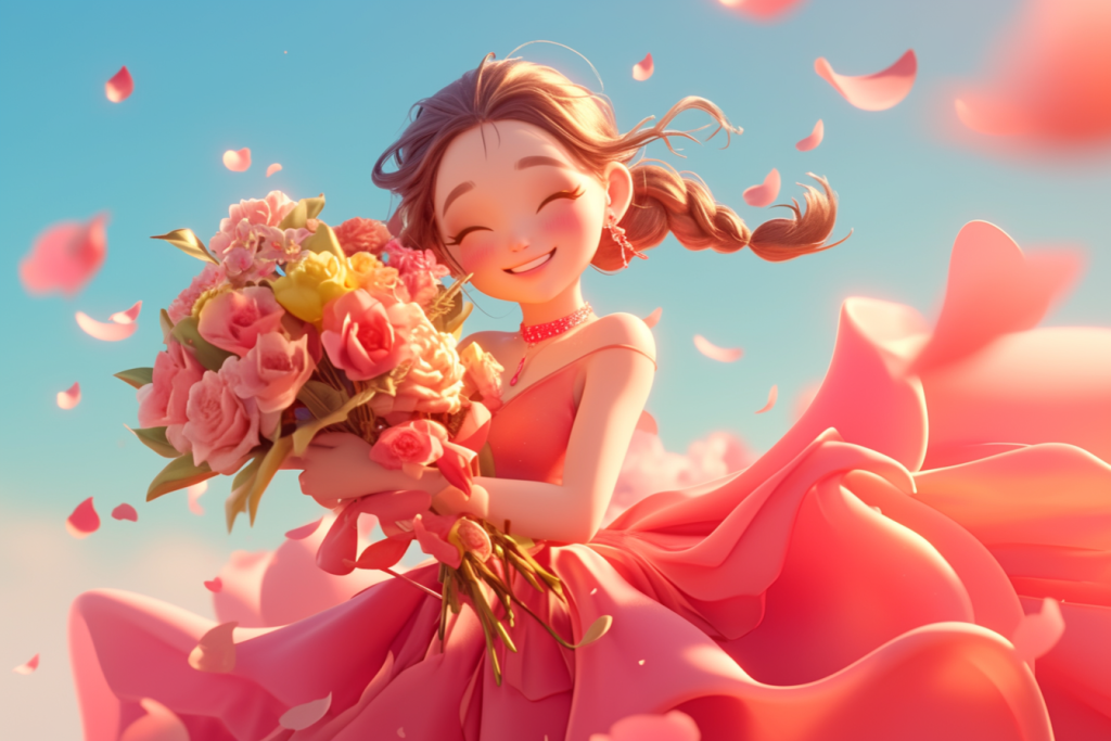 捧花俏皮女生人物模型