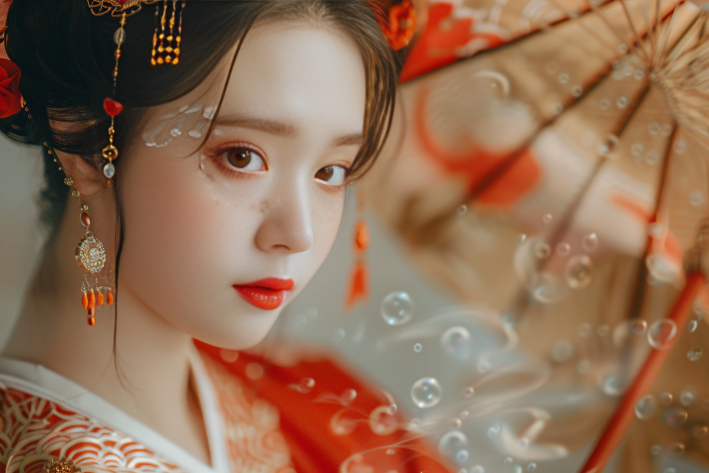 传统大气美女锦鲤人物肖像摄影图