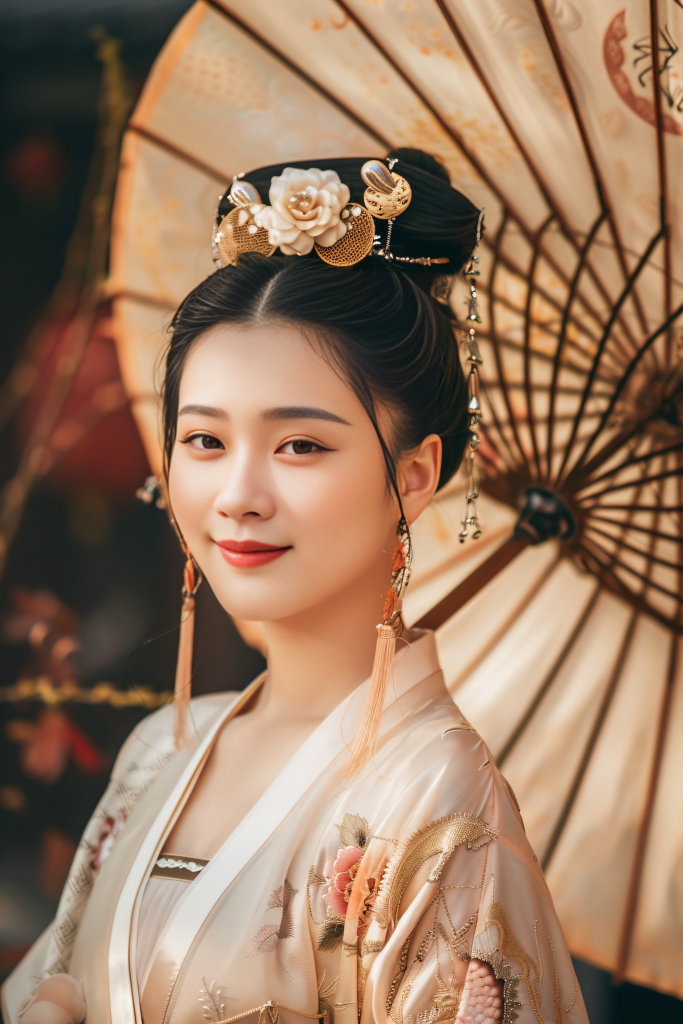 传统中式美女锦鲤人物肖像摄影图
