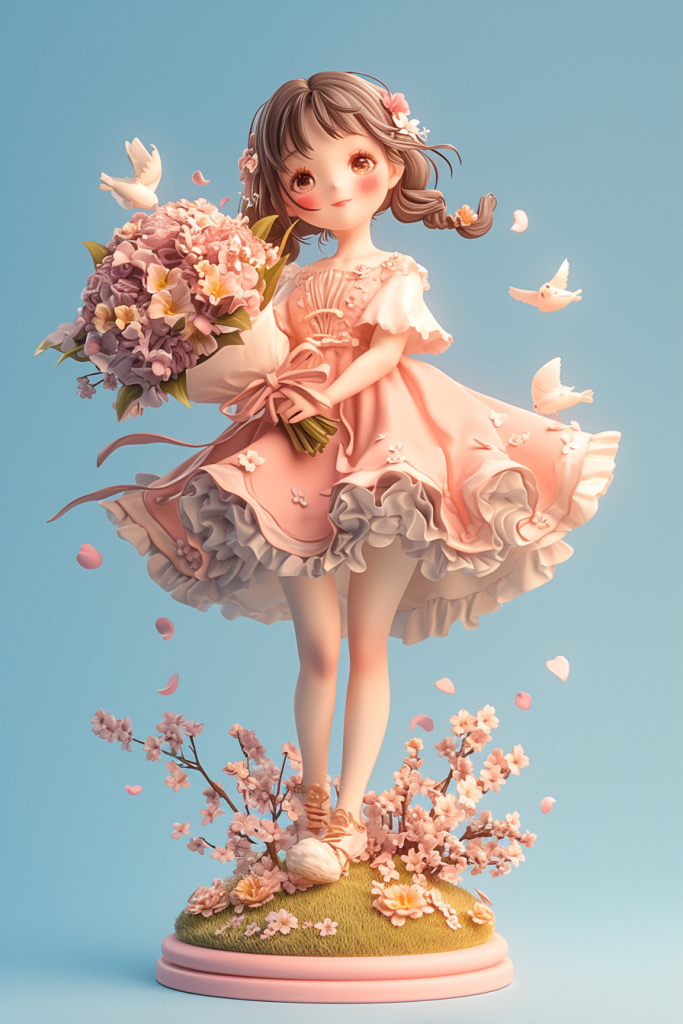 快乐的捧花可人女孩