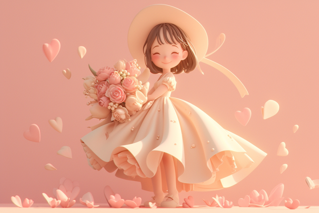 快乐的捧花大方女孩