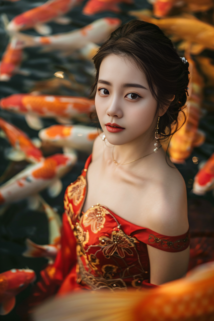 国风美女锦鲤图片汉服人物肖像摄影