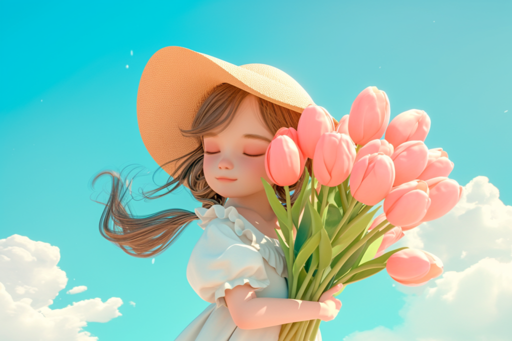捧郁丁香的捧花灵动女生