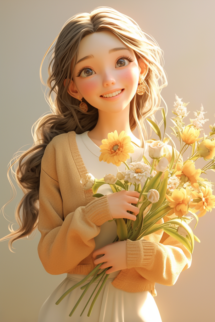 人物模型捧花可人女孩
