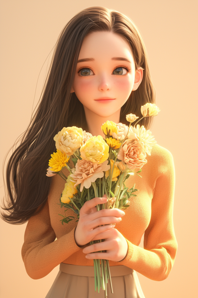 人物模型捧花可人女孩