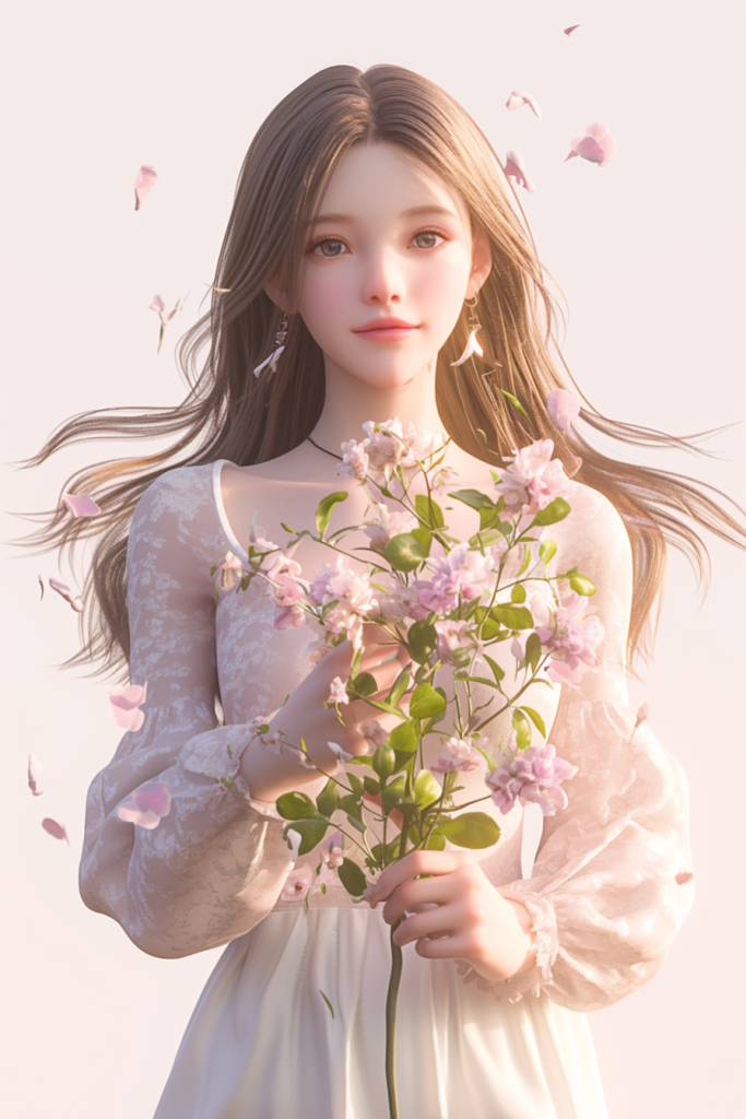 人物模型捧花大方女孩