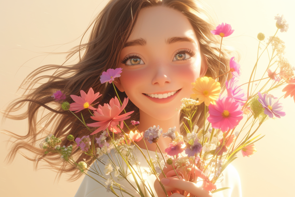 人物模型捧花率真女孩