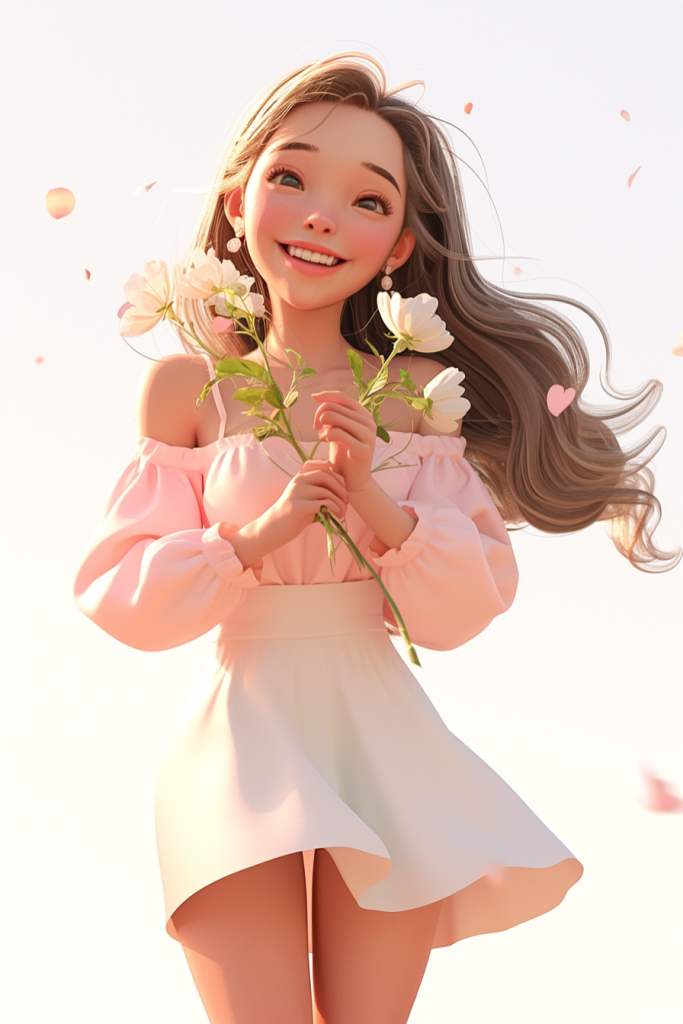 人物模型捧花甜美女孩