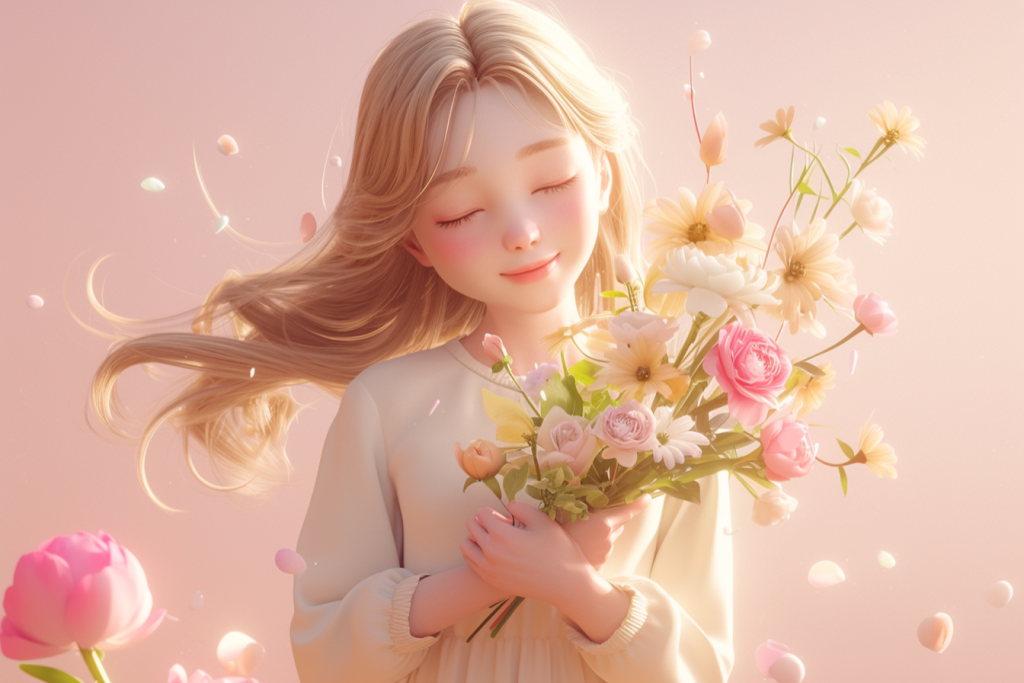 人物模型捧花美丽女孩