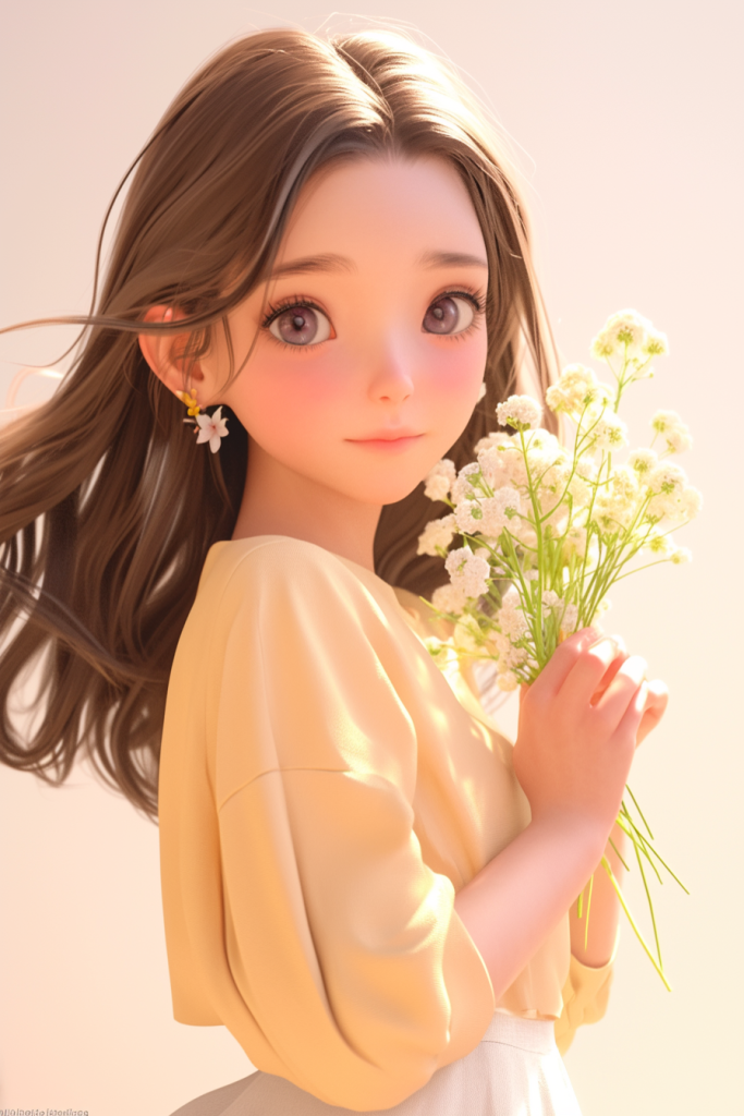 捧花率真女生人物模型