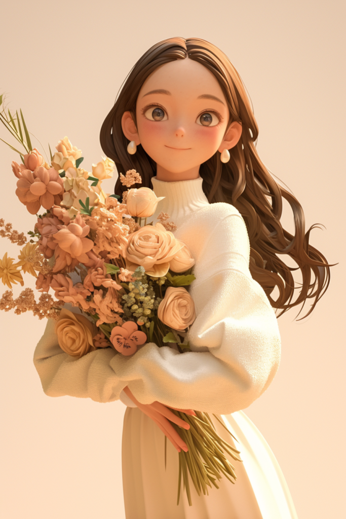 捧花甜美女孩人物模型