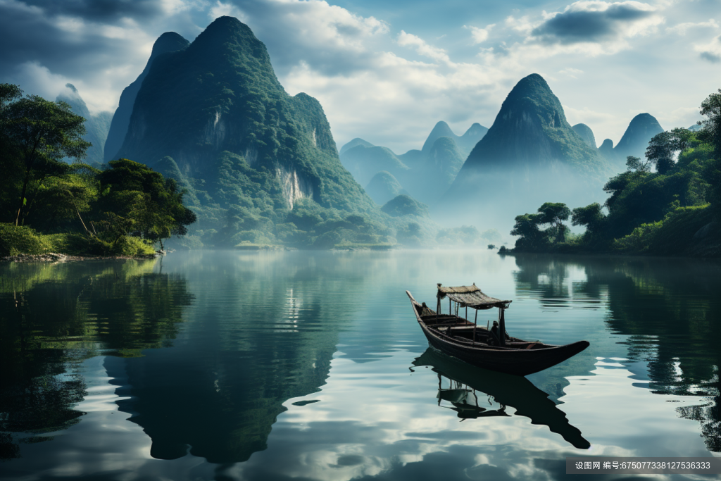桂林风景水上木舟png下载_编号675077338127536333-设图网