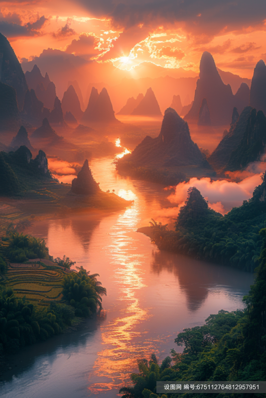 广西桂林旅游晨夕自然风景