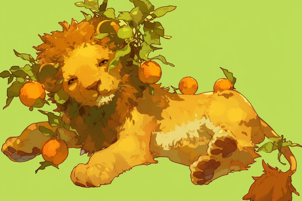 狮子和植物插图插画图片