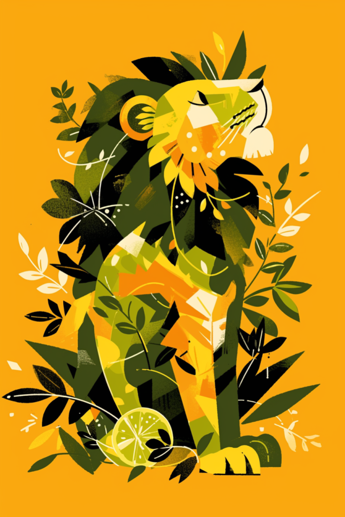 狮子和植物插图图片