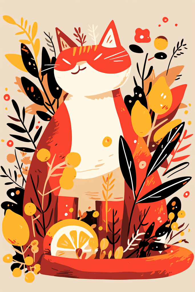 可爱猫咪动植物插画素材