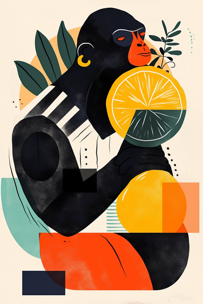 手绘猴子和植物图片