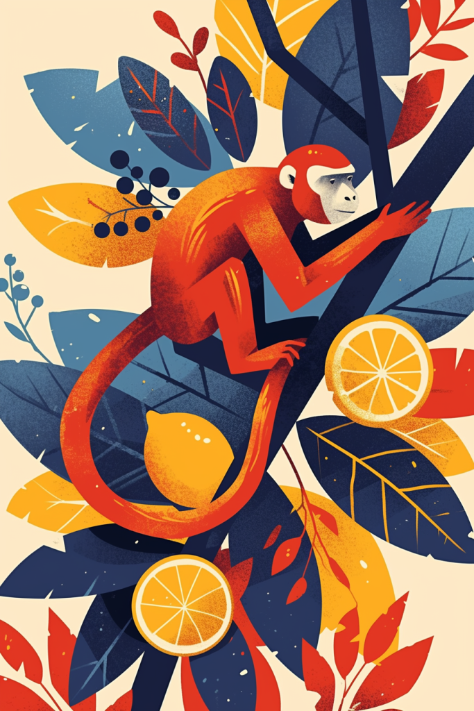 猴子和植物矢量插画图片