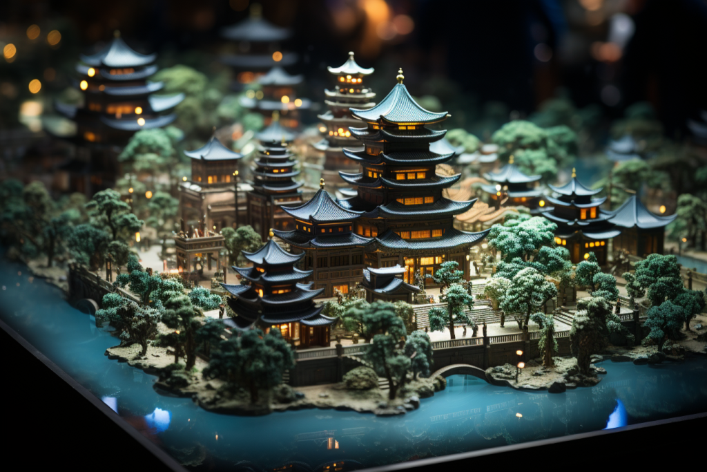 中式山水建筑立体地产模型