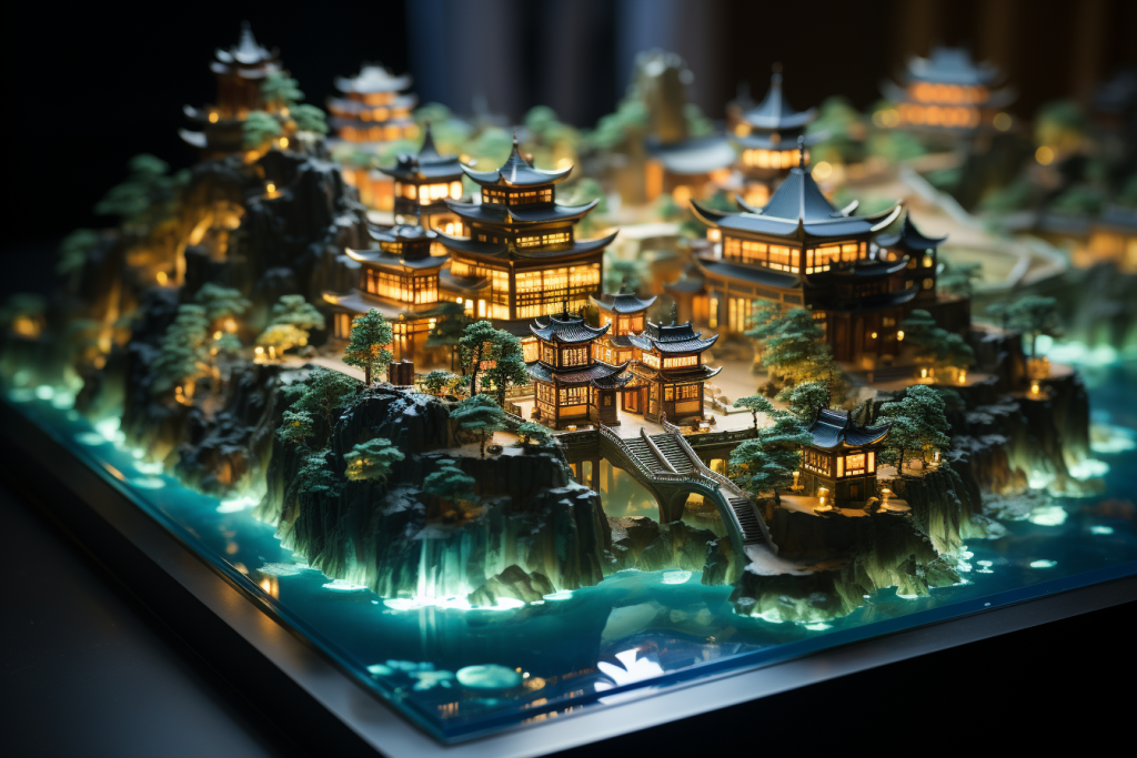 中式山水建筑立体地产模型