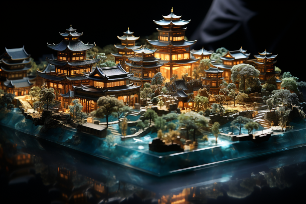 中式山水建筑立体地产模型