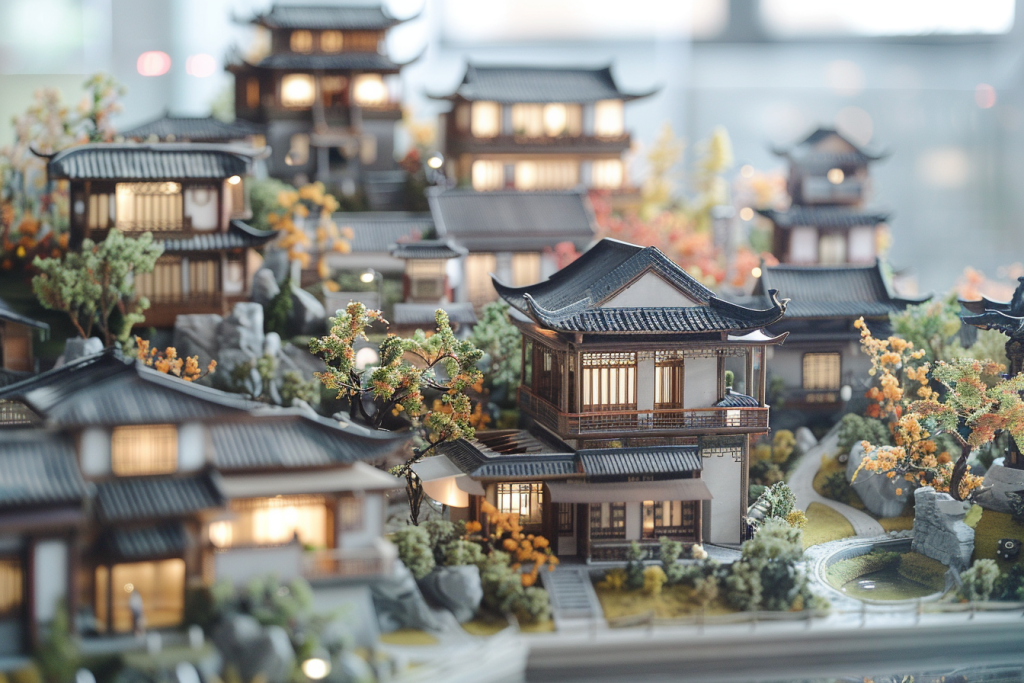 中式山水建筑模型景观图
